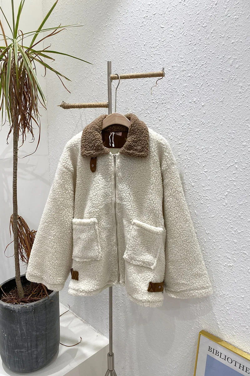 Mooirue осенне-зимние женские куртки из овечьей шерсти, винтажные уличные Лоскутные карманы, корейский стиль, верхняя одежда, теплые женские пальто