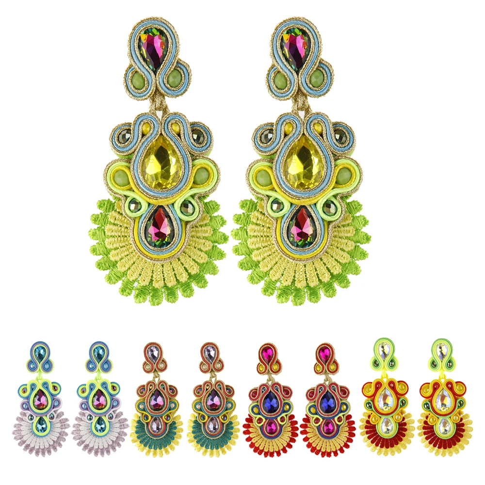 

Fashion Boho Soutache earrings Women Sutasz jewelry Large Drop Earring Ethnic Accessories Luxury Earrings Piercing Birthday gift