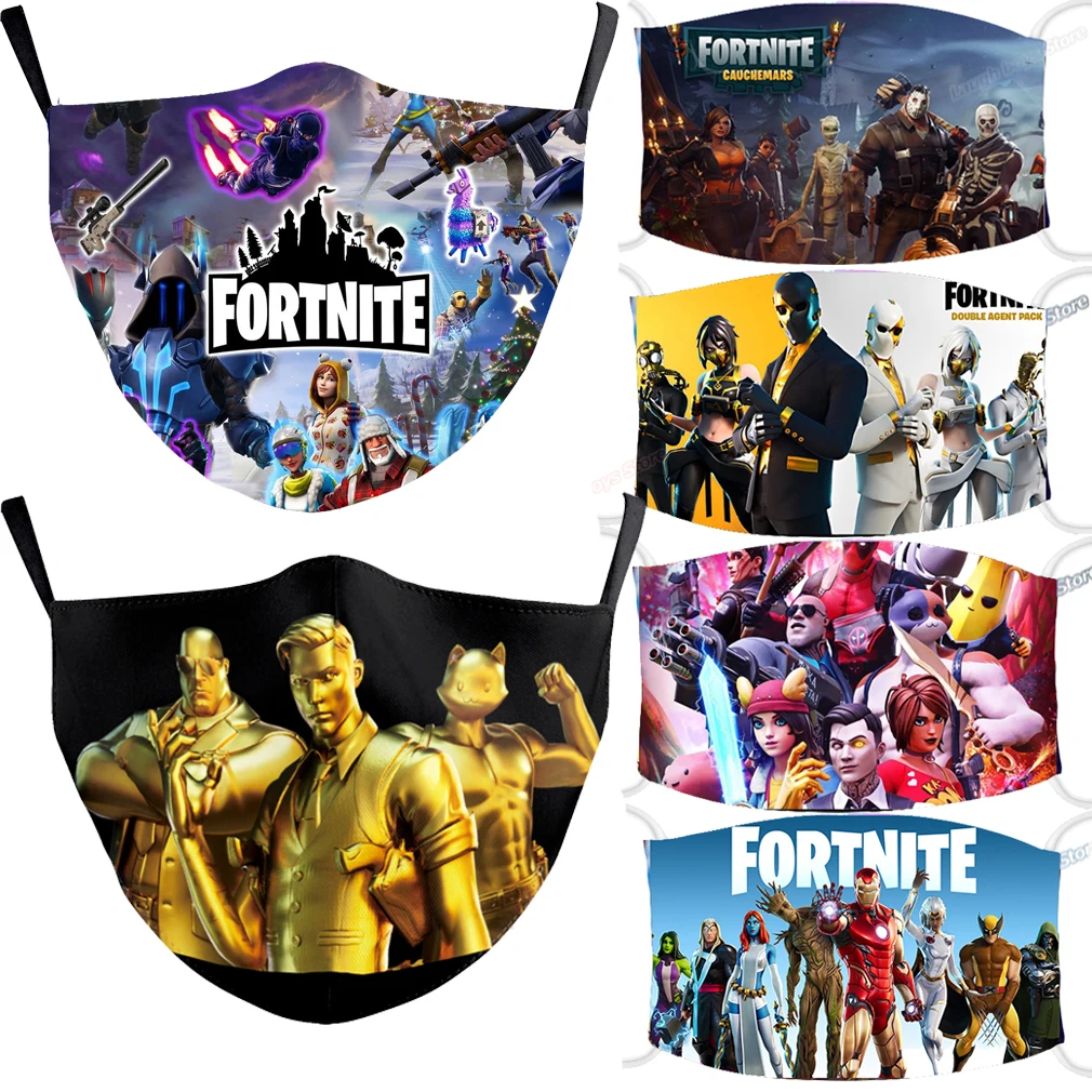 Máscara de tejido lavable con filtros para adultos y niños, mascarilla con estampado de fortnite, reutilizable, regalo de cumpleaños y Navidad, nueva