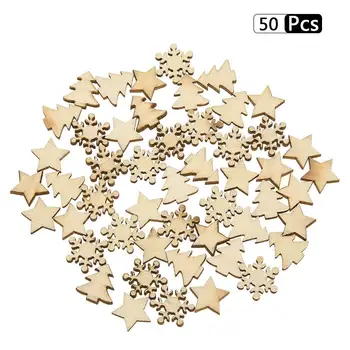 

50PCs Wooden Christmas Tree Decorations Snowflakes Stars DIY Xmas Ornaments New Year Christmas Decorations For Home