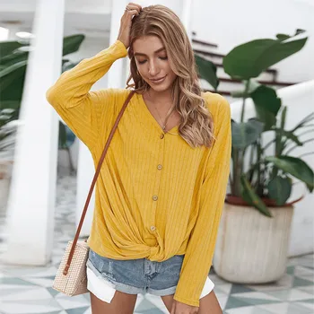 

Women Cardigan Top Long Sleeve V-neck Button Decor Knitted Sweater Female Autumn Winter New Solid Casual Loose Elegant Sweaters