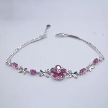 

Sterling S925 Silver Bracelet Women Luck Crystal Flower Chain Link Bracelet 7.67"L Best Gift