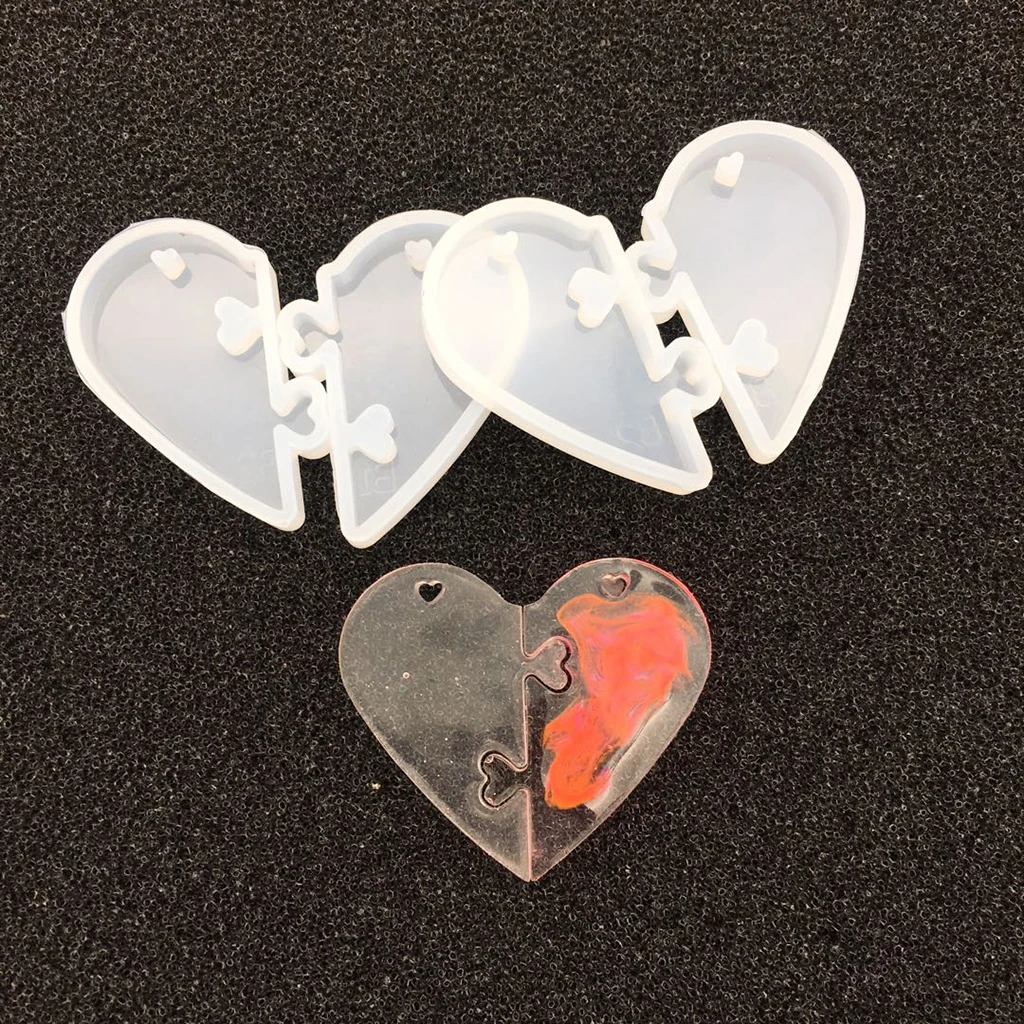 Jewelry Beading Casting Mold, DIY Handmade Silicone Mold, Clear Puzzle Heart Mold For Resin, UV Gel, Crystal, Heart Shape Gift