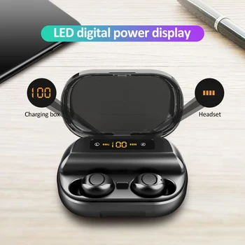 

V12 Digital Display Wireless Headphones Touch Control Mic Mini Bluetooth Earphone Sports Music Headset with Charging Storage Box