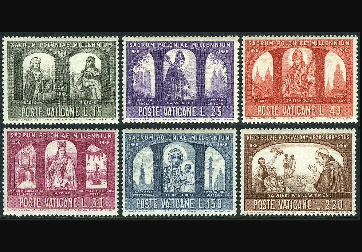 6Pcs Set New Vatican Post Stamp 1966 Poland Converted To Christianity 6pcs-set-new-vatican-post-stamp-1966-poland-converted-to-christianity