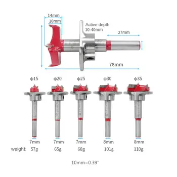 

5pcs 15-35mm Adjustable Carbide Drill Bits Hinge Hole Opener Hex Wrench Tipped N1HF