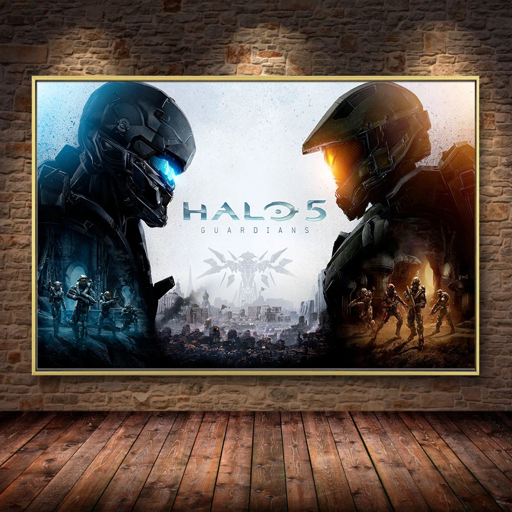 Halo 5 Game Master Chief Gamer Room 5 Piece Canvas Wall Art Print Home Decor