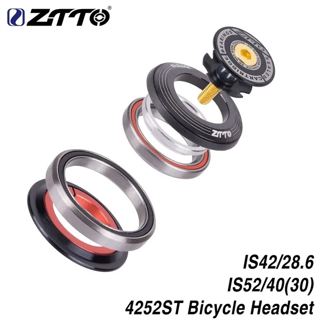 ZTTO 4252ST велосипедный подшипник гарнитура 42 мм 52 мм CNC 1 1/"-1 1/2" коническая труба вилка прямая IS42 IS52 интегрированный угловой контакт - Цвет: Черный