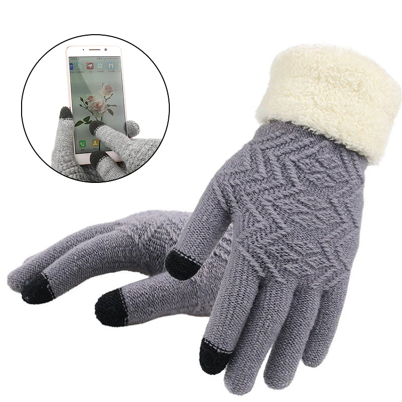 

Sale Women Winter Touch Screen Thick Gloves Warm Kint Elegant Full Finger Fleece Gloves