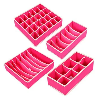 

4 Piece Set Rose Color Underwear Storage Box Family of Socks Storage Box Fabric Bra Storage Box Household Daily Use