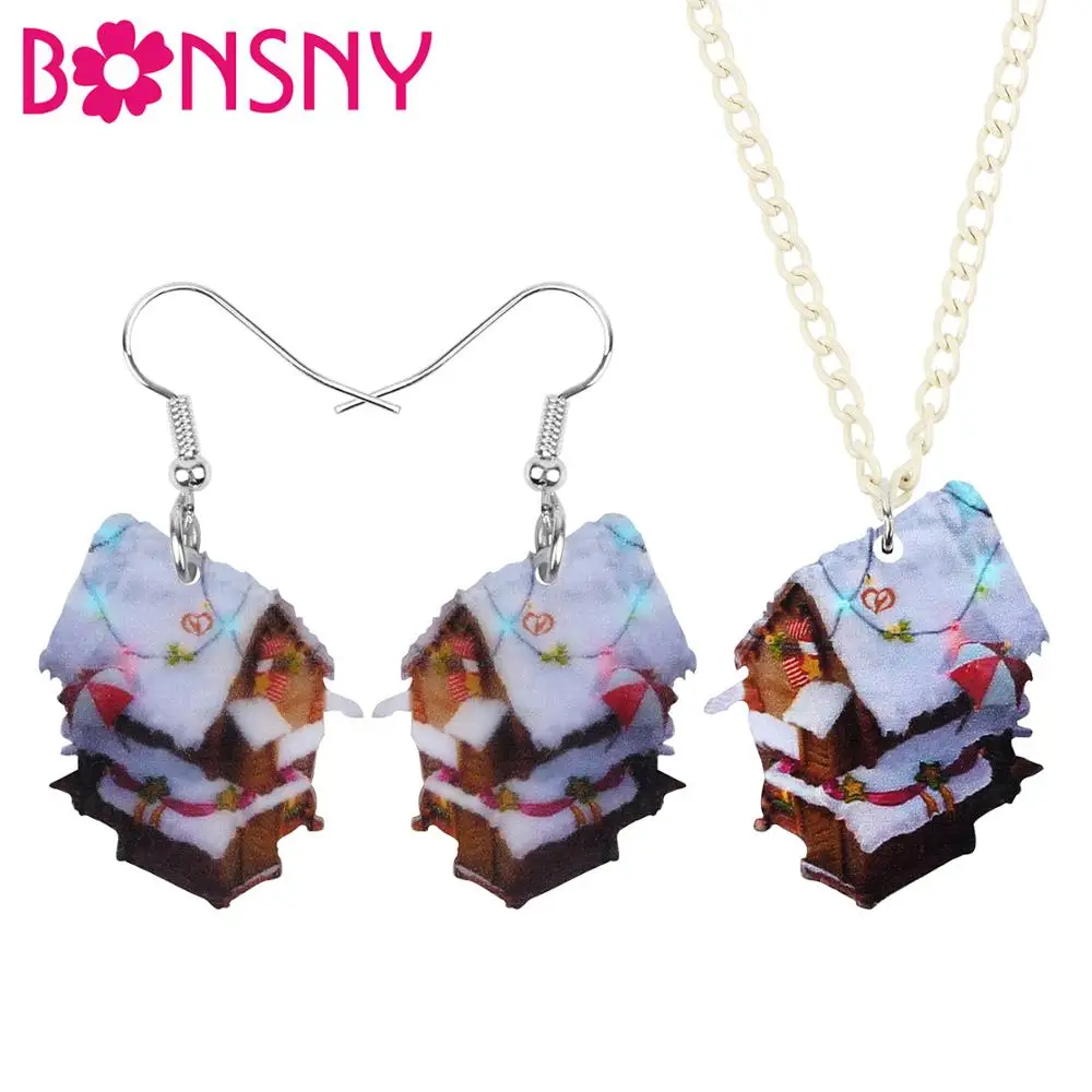 Bonsny акриловые рождественские аниме Снежный дом Ювелирные наборы ожерелье серьги