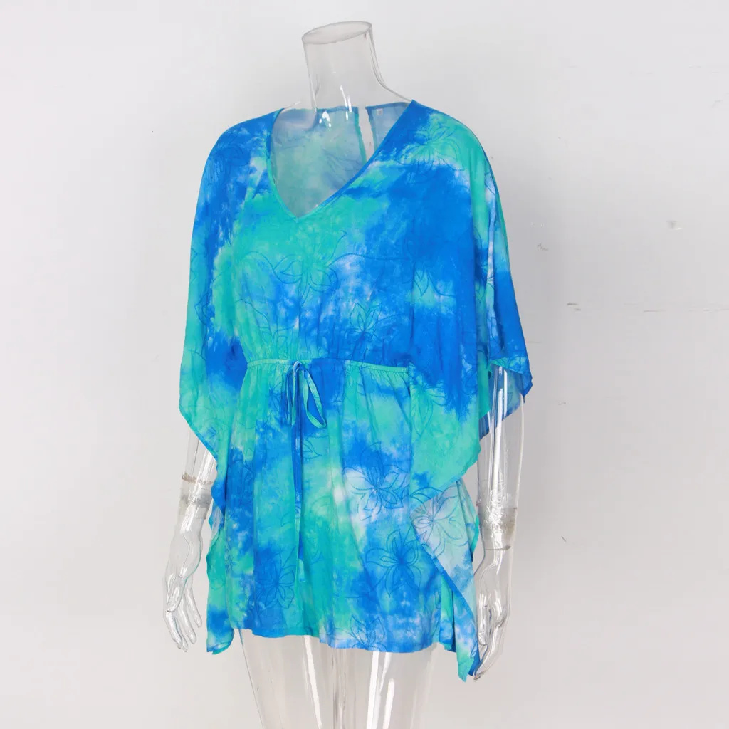 Женские модные комбинезоны Boho Dye Print комбинезон летние короткие комбинезоны для женщин комбинезон женский рукав летучая мышь пляжный комбинезон
