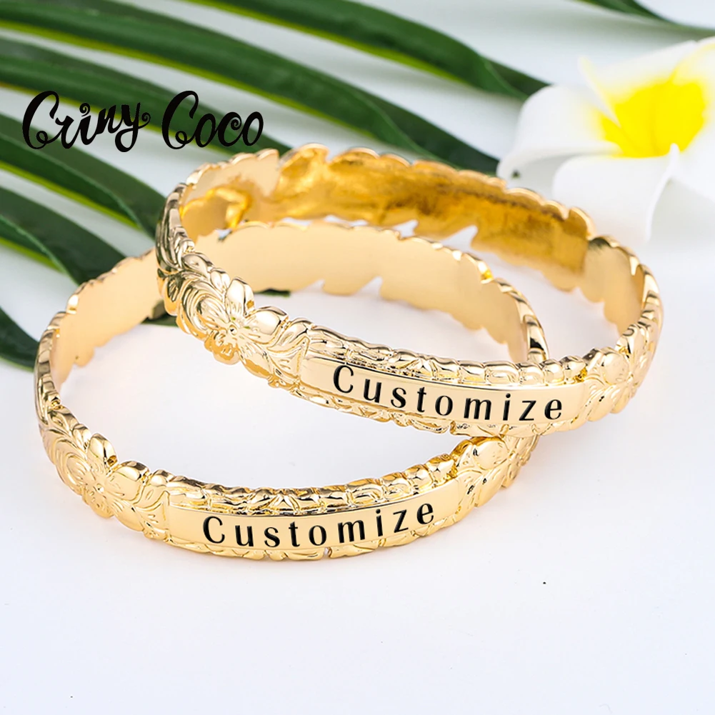 Hwaiian Customized Name Bracelet Fashion Letter Bangle Bracelets Samoa Polynesian Plumeria Flower Bangles Jewelry for Women Gift