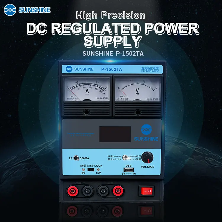 

P-1502TA 15V 2A DC Power Supply With USB Port Portable Voltage Regulator LED Digital Display Charging Phone Laptop RepairTool