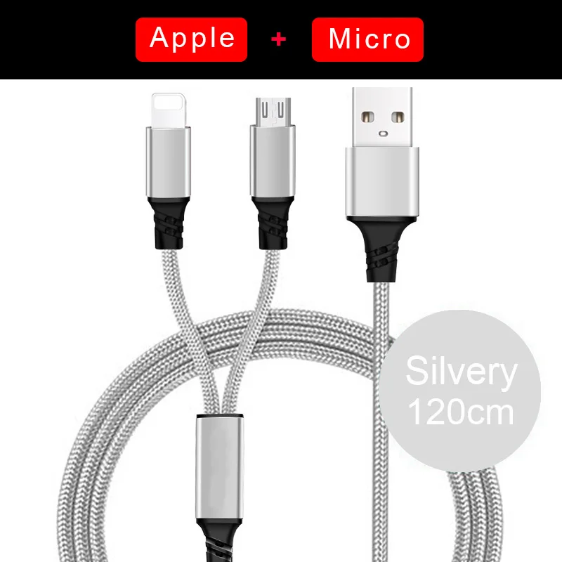 3 в 1 usbc Micro USB кабель для iPhone зарядное устройство 3A провод для быстрой зарядки для samsung Xiaomi type C мульти Android кабели для мобильных телефонов - Цвет: 2in1 1.2m Silver