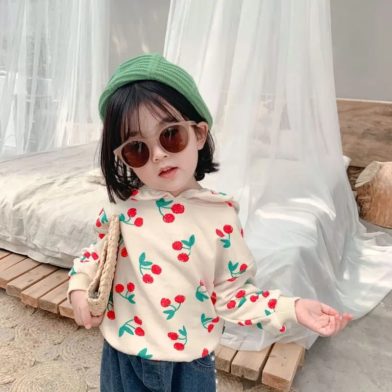 1 Весна-осень для девочек; первый деревянный детский свитер с капюшоном и цветками вишни - Цвет: 1