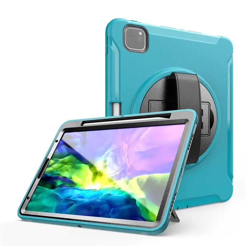 

For iPad Pro 12.9 11 inch 2020 Tablet Case TPU + Hard PC 3 Layer Shockproof Protective Cover 360° Rotate Case with Pencil Holder