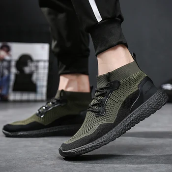 

sneakers men Flying woven high-top mesh skate shoes Breathable leisure shoes