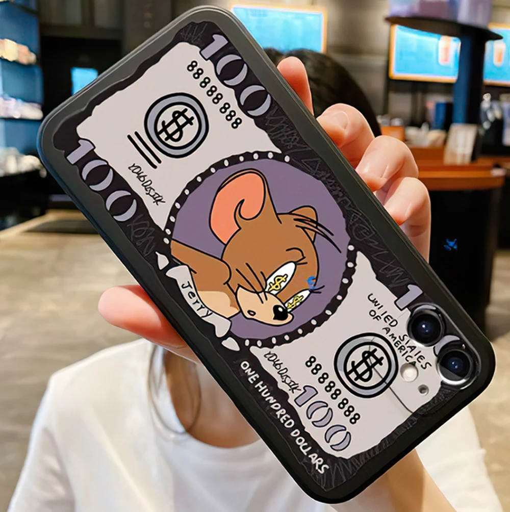 Cat and Mouse Phone Case For iPhone 11 12 13 Pro MAX 6 6S 7 8 Plus XS 12 13 Mini X XR SE 2020 Banknote Silicone Protect the Lens