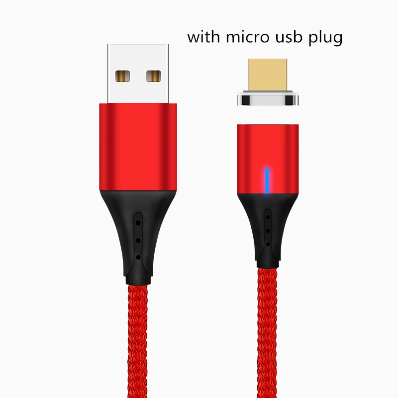 Магнитный кабель 3A Micro usb type C кабель передачи данных для быстрой зарядки для iPhone XS MAX XR 8 7 Plus SAMSUNG S10+ S9 для XIAOMI Mi9 MIX3 2S - Цвет: Red Micro Plug