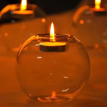 

Glass Ornament Home Candle Holder Candlestick Crystal Hollow Round Shade