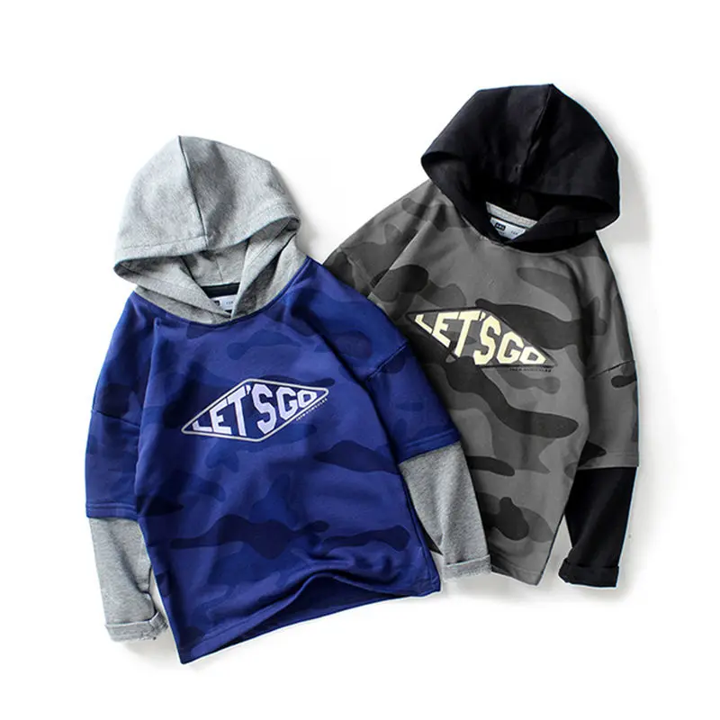 

2022 Autumn Korean Style Children's Long Sleeve Sweatshirts Splicing Camouflage Kids Hooded Jacket Coat For Teen Boys 6-14 Y