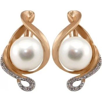 

Примаэксклюзив earrings with pearls and cubic zirconia in red gold