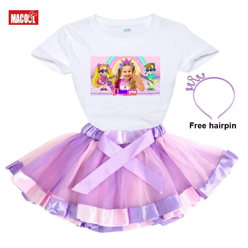 disney clothing sets Girl Clothes Set Rainbow Dress Tutu Dress Suit Children Clothing Summer Skirt Kid Clothing Toddler Baby Outfit Love Diana TShirt absolver clothing sets	