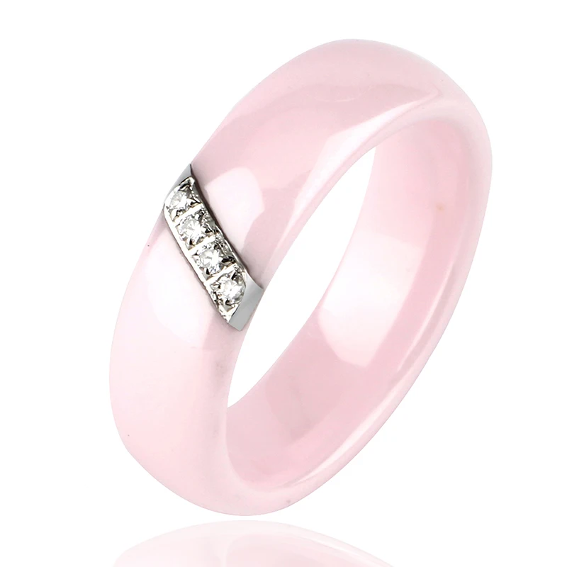 Classic Stylish Lovely Pink Ceramic Rings With Bling CZ Women Ladies Fashion 6mm Wide Wedding Jewelry Accessories | Украшения и