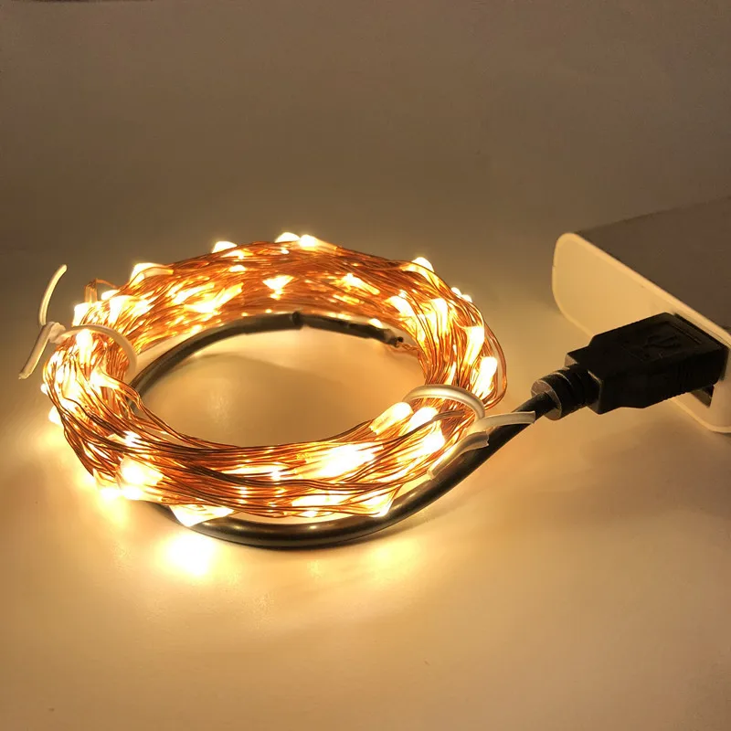 2M 5M 10M Lighting Chain Led Holiday Colored Lights Christmas Wedding Decoration Star String Warm White USB Copper Wire Light