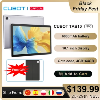 Cubot TAB 10,Tablet Android 11,Octa-core,Tablet de 10.1"con pantalla FullHD, 6000mAh, 4GB + 64GB (Ampliable 128GB), 4G LTE, Cámara 13MP, Tablet PC, WiFi, Face ID, Tableta Ultra-Portátiles,tablet baratas y buenas,Pad