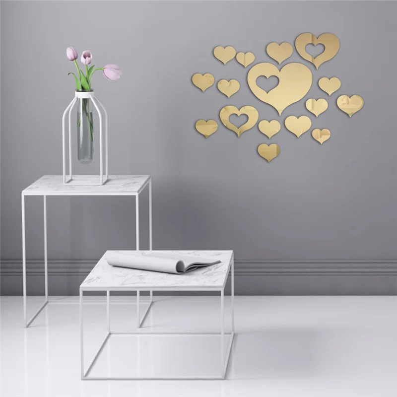 DIY 3D зеркало в форме сердца настенные наклейки Съемный настенный плакат Декор для дома гостиной