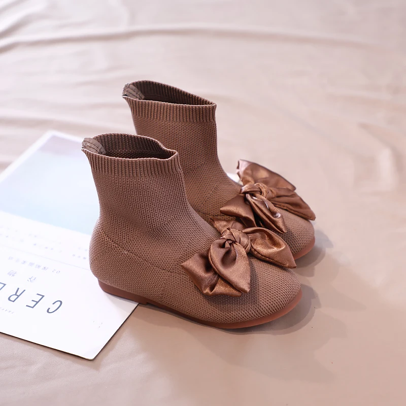 Ботинки для маленьких девочек; детские носки; зимние вязаные модные бархатные ботиночки принцессы с милым бантом; SX234