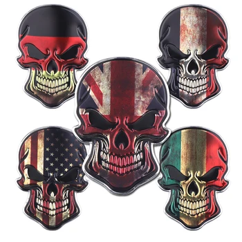 

9*6.2CM Metal aluminum alloy Motorcycle Car United States United Kingdom France Germany Italy Stickers Skull Country Flag Decal