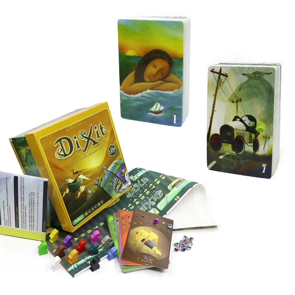 

Imaginative board game Dixit 1+7 ( basic, Memories) wooden rabbits toys 168 cards colorful box gifts for kids cards game
