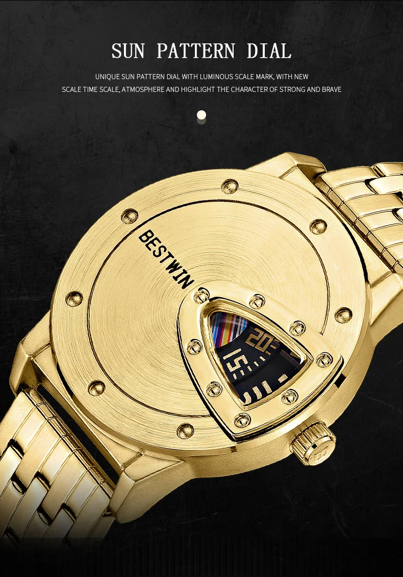 Luxury BESTWIN Brand Trend Cool Men's Wrist Watch Stainless Steel Technology Fashion Quartz Watch For Men 2021 Relogio Masculino