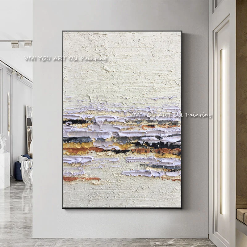 

100% Hand painted Gray Golden Abstract Knife Thick Landcape Oil Painting Canvas Handmade Painted Home Decoration Artwork