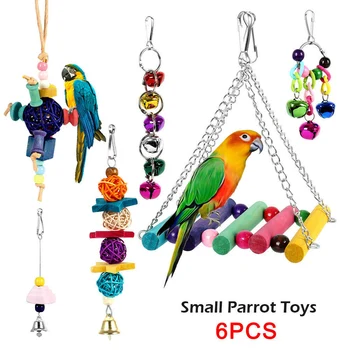 

6Pc Parrot Toys Metal Rope Ladder Stand Macaws Cokatoos Cage Bird Toy Set Bird Supplies