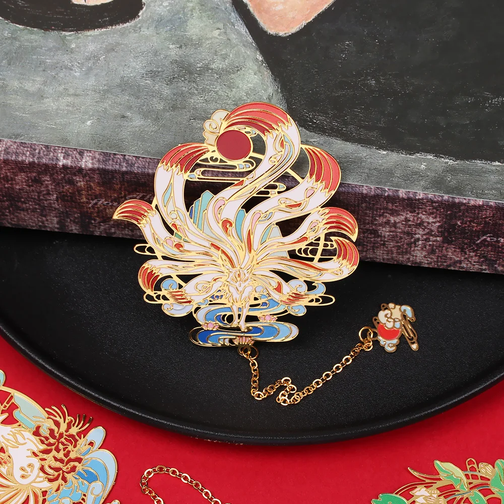 Metal Bookmark Chinese Retro Style Carving Vintage Hollow Out Book Clip With Pendant Pagination Mark School Supplies Gift