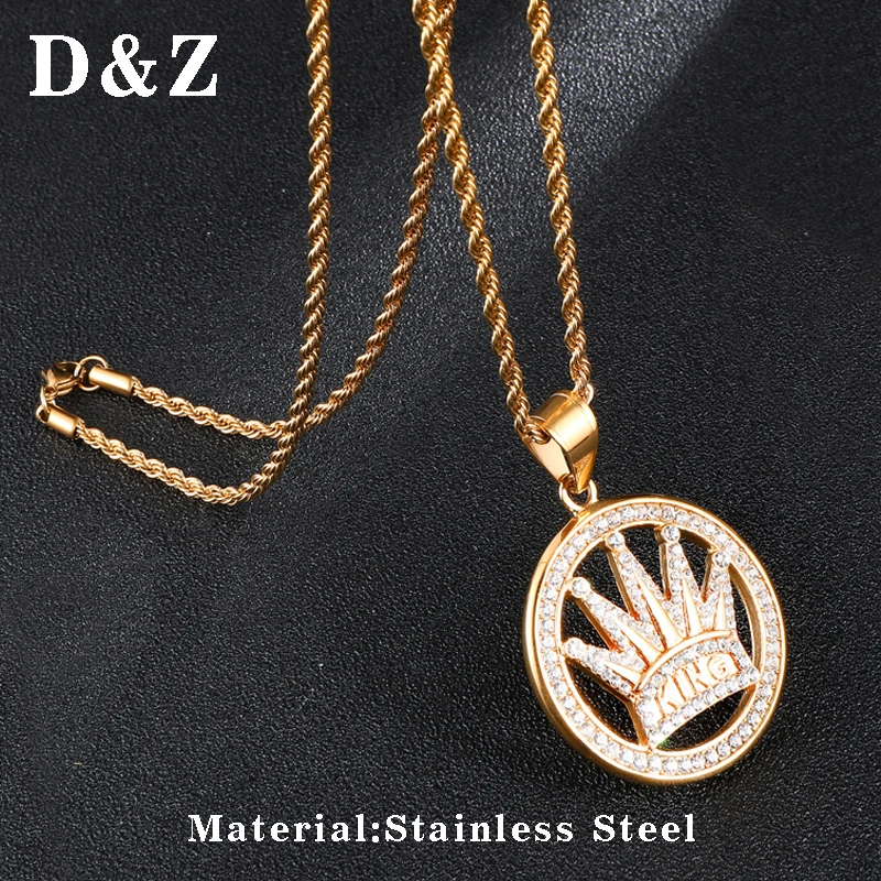 D &amp Z Bling Iced Out стразы круглая корона ожерелье для мужчин золото серебро