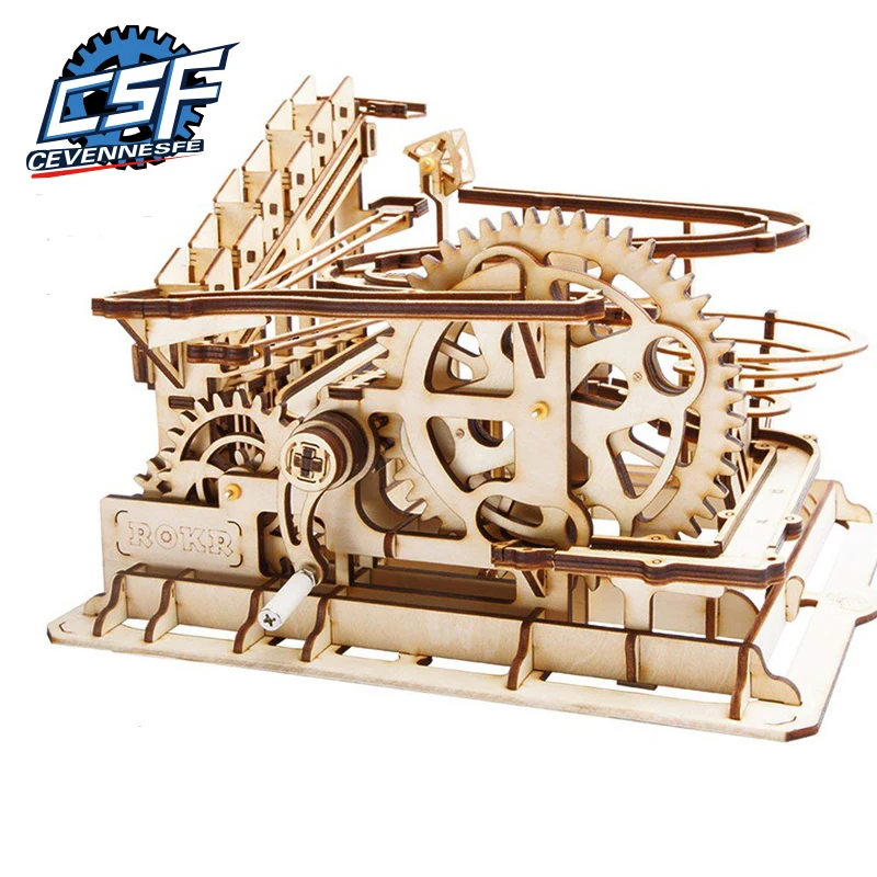 Cavennesfe Montaña Rusa DIY con diseño de rueda agua modelo madera juguete montaje 4 tipos juego mérmol para|Наборы для сборки