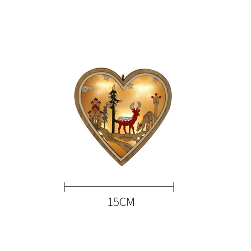 Heart Светодиодный ночник с деревянными карточками, Рождественская елка, украшение в виде звезды, ночник, подвесное украшение, снежинки, украшения для детей, подарок - Цвет: Heart