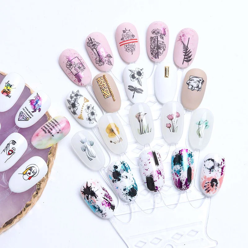 

12 Designs Nail Sticker Set Art Mixed Floral Sexy lips finger Sexy girl Transfer Stickers Slider for nails Manicure Tattoos Set