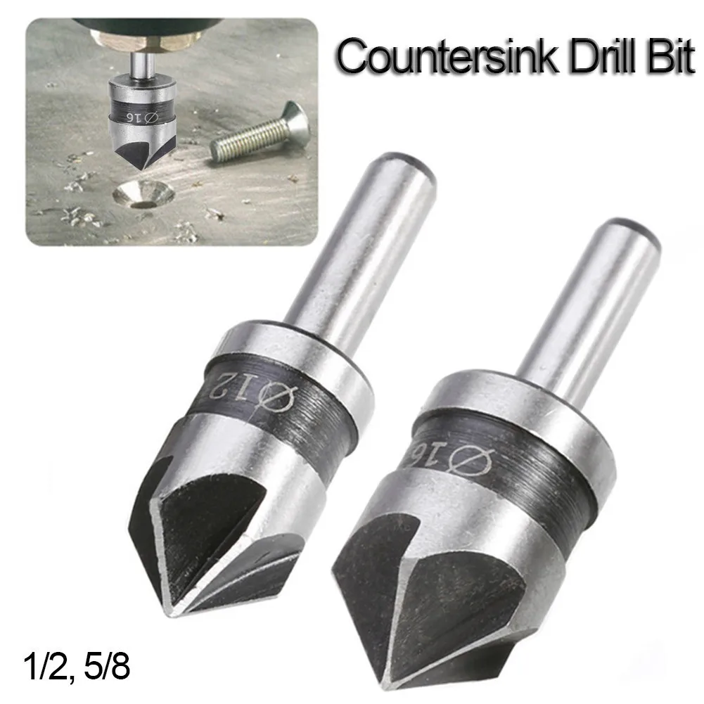 

2pcs 5 Flute Countersink Drill Bit HSS 82 Degree Point Angle Chamfer Chamfering Cutter 1/4" Round Shank For Power Tool