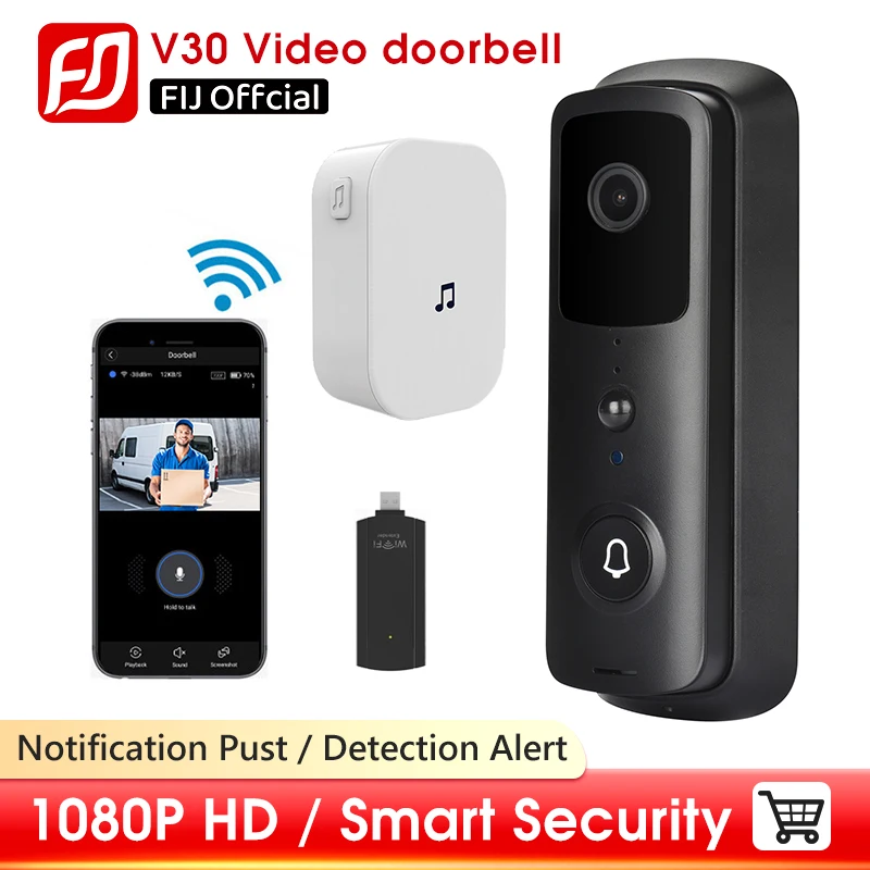 Timbre de puerta inteligente con WiFi, intercomunicador Visual, visión nocturna, IP, inalámbrico, cámara de seguridad para el hogar