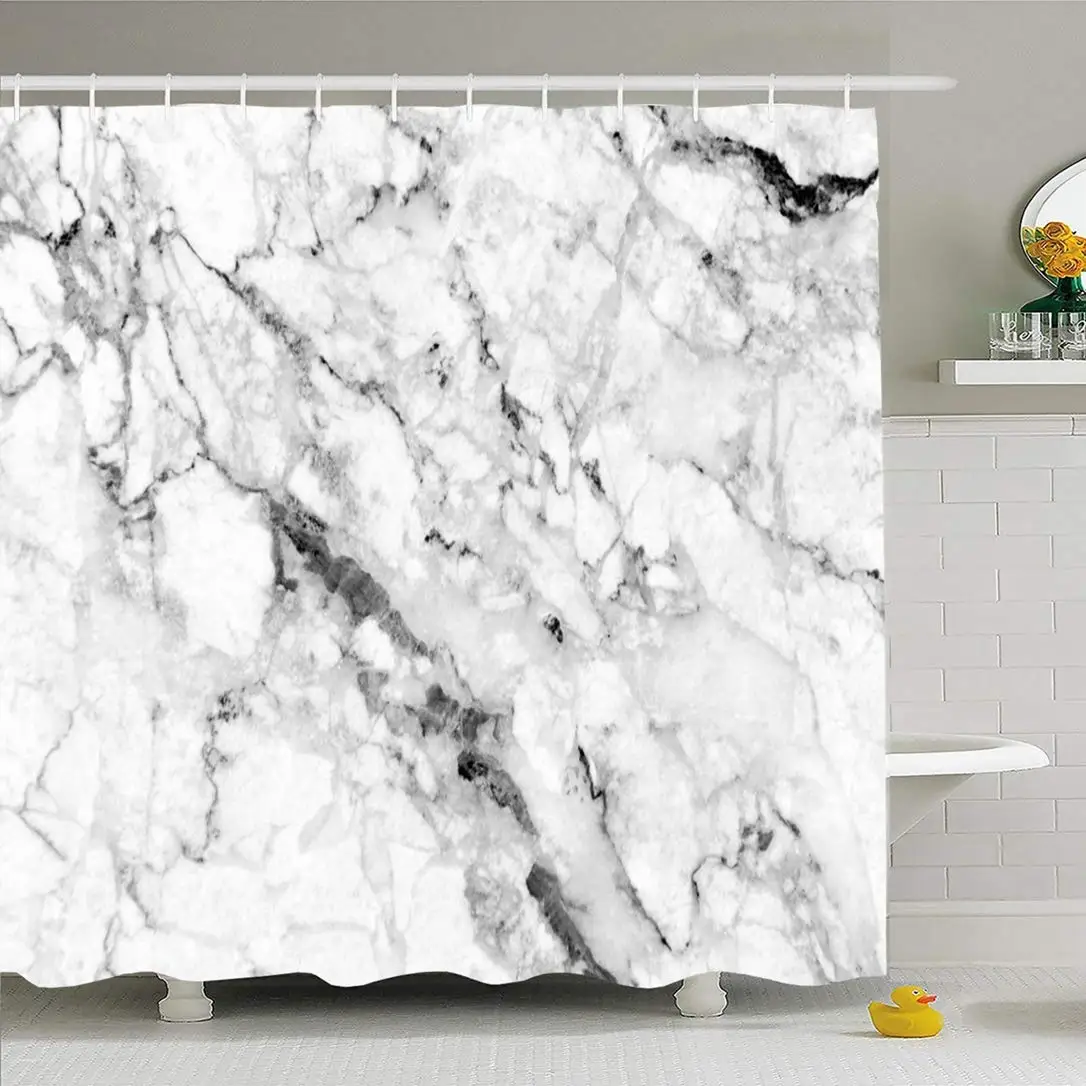 

Shower Curtain Set with Hooks 72x72 Tiles Luxury Natural White to Marble Bathroom with Texture Shot Through Deep Abstract Or