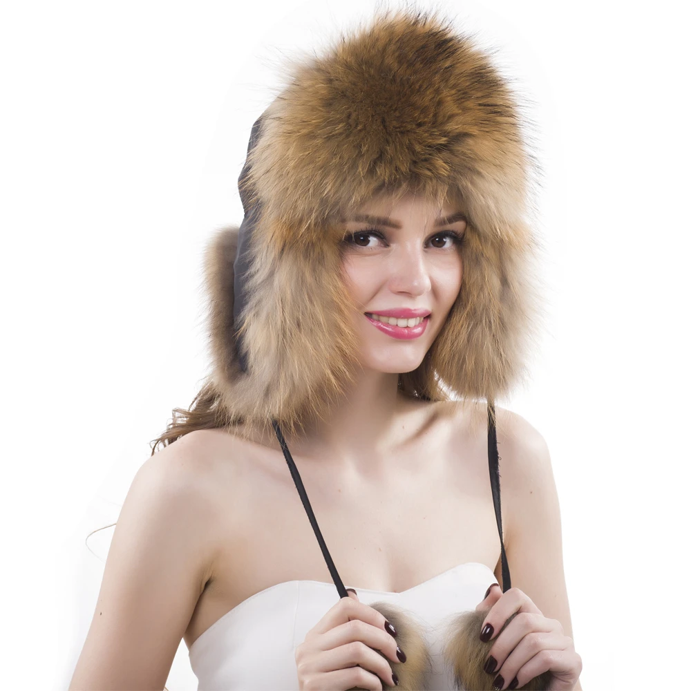 raccoon fur Шапки-бомберы из натурального Лисьего меха, зимние теплые женские меховые шапки Vos Bont Oorklep, роскошные качественные женские шапки из натуральной кожи - Цвет: raccoon fur