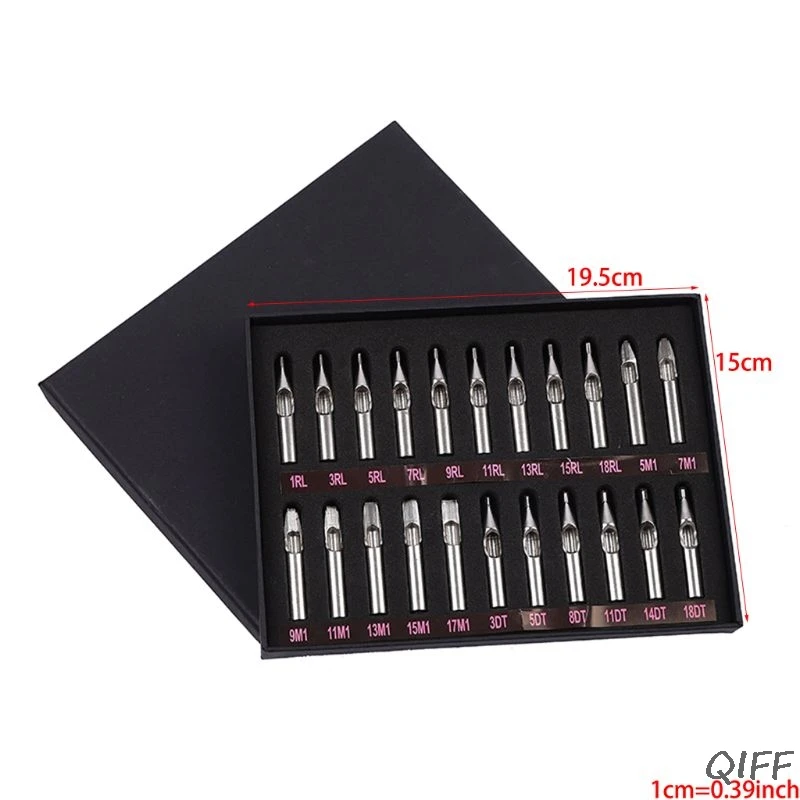 High Quality 22PCS 304 Stainless Steel Tattoo Tips Kit Tattoo Nozzle Tips Mix
