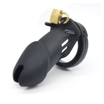 Male Silicone Cock Prison Chastity Device Cock Cages Sex Toys Penis Belt Lock With Five Penis Rings With Standard Short Cage 3