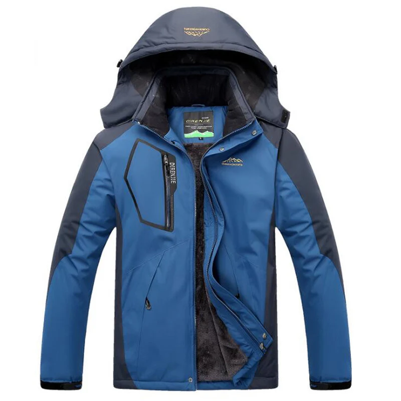 Зимняя мужская куртка, ветрозащитная, водонепроницаемая, толстая, флисовая, теплая, пальто для мужчин, s, для катания на лыжах, альпинизма, альпинизма, спорта, 5XL, куртки с капюшоном - Цвет: denim blue